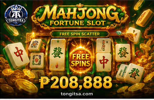 TONGITS Slot mobile controls with amount, Spin, Auto Play, Stop, and paytable access
